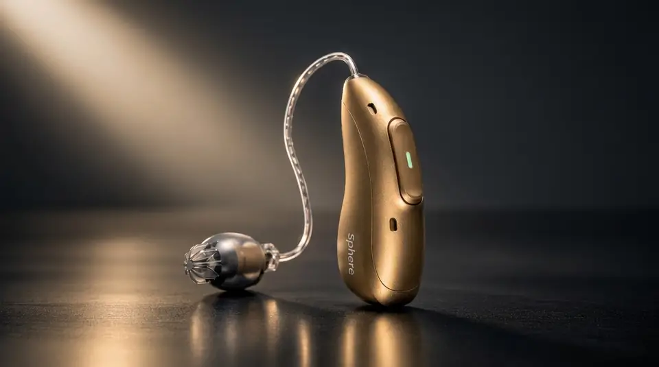 Phonak Audéo Sphere hearing aid in champagne gold